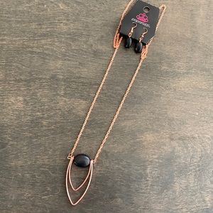 Bright bronze with black faux stone necklace with matching earrings.